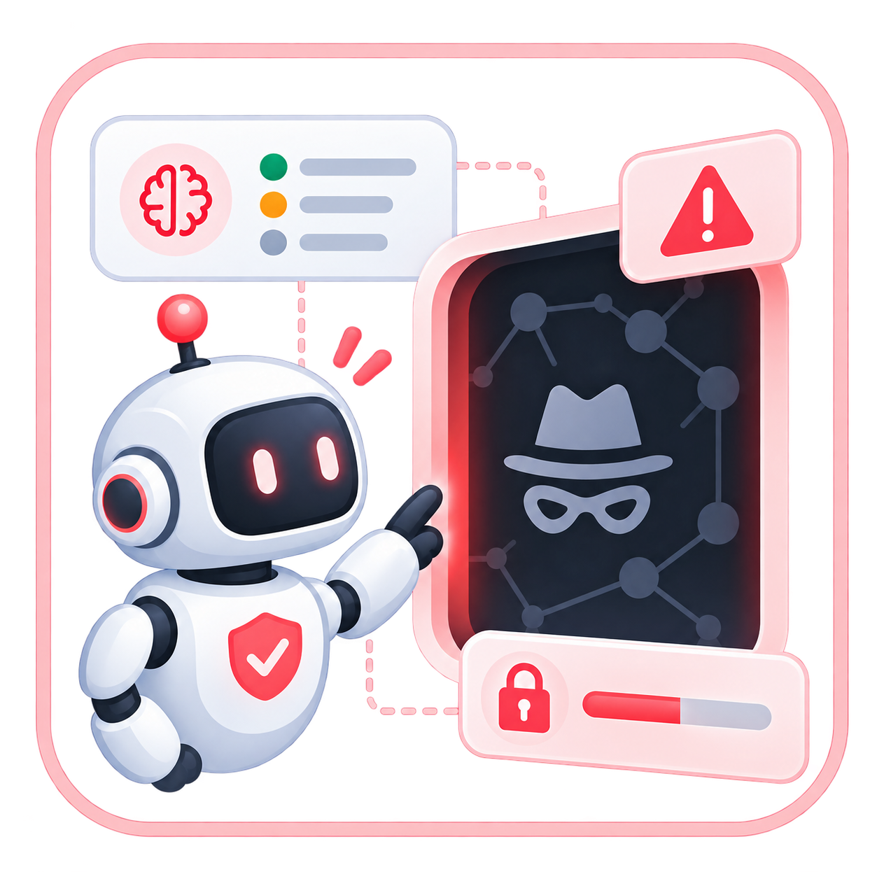A robot observing a privacy warning on a simulated dark-web record